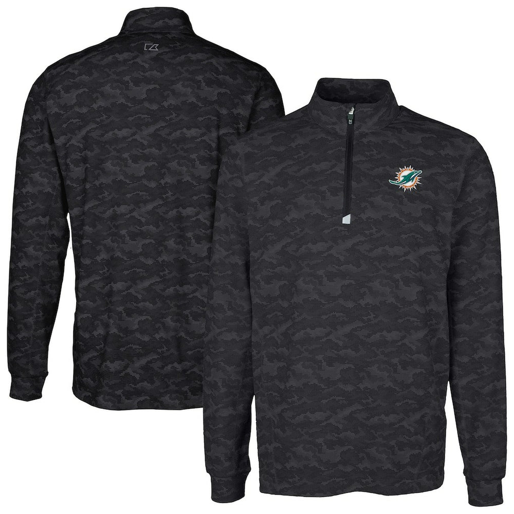 Miami Dolphins Cutter & Buck Big & Tall Traverse Eco Camo Tri-Blend DryTec Quarter-Zip Jacket - Black - NFL