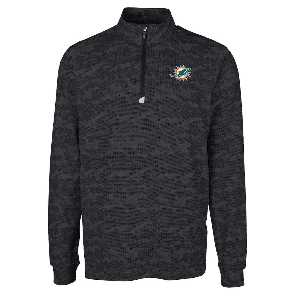 Miami Dolphins Cutter & Buck Big & Tall Traverse Eco Camo Tri-Blend DryTec Quarter-Zip Jacket - Black - NFL