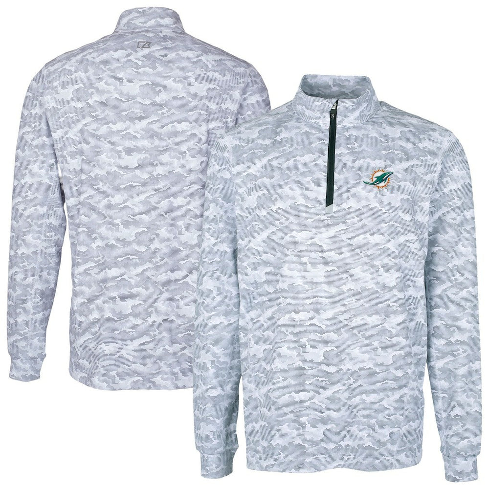 Miami Dolphins Cutter & Buck Big & Tall Traverse Eco Camo Tri-Blend DryTec Quarter-Zip Jacket - Charcoal - NFL