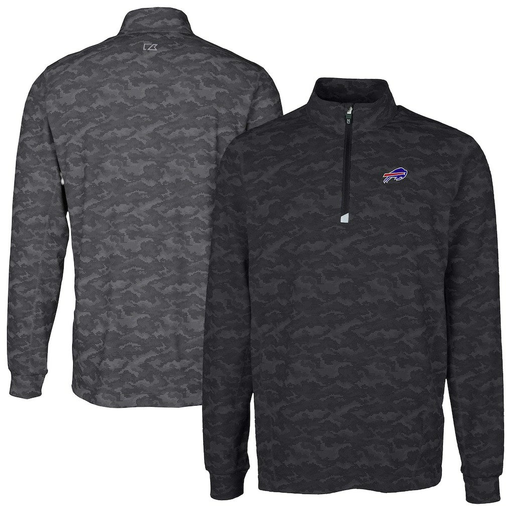 Buffalo Bills Cutter & Buck Big & Tall Traverse Eco Camo Tri-Blend DryTec Quarter-Zip Jacket - Black - NFL