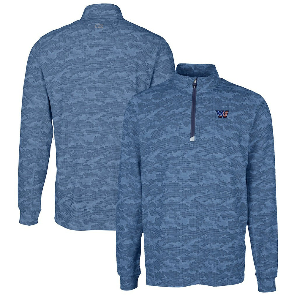 Washington Commanders Cutter & Buck Big & Tall Americana Traverse Eco Camo Tri-Blend DryTec Quarter-Zip Jacket - Navy - NFL