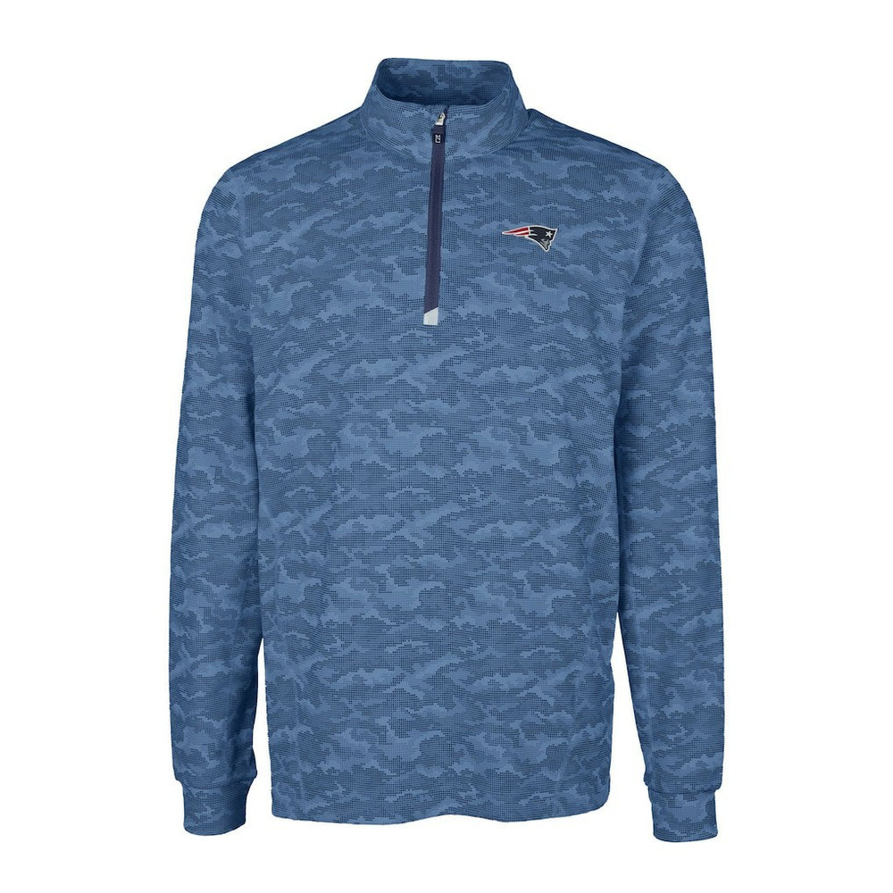 New England Patriots Cutter & Buck Big & Tall Traverse Eco Camo Tri-Blend DryTec Quarter-Zip Jacket - Navy - NFL