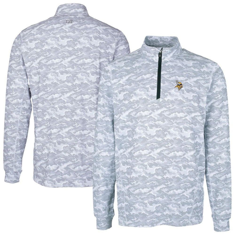 Minnesota Vikings Cutter & Buck Big & Tall Traverse Eco Camo Tri-Blend DryTec Quarter-Zip Jacket - Charcoal - NFL