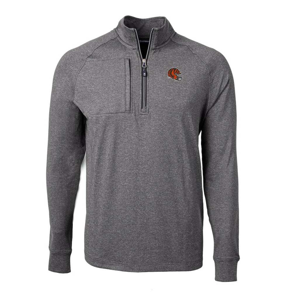 Cincinnati Bengals Cutter & Buck Big & Tall Adapt Eco Raglan Quarter-Zip Jacket - Heather Black - NFL