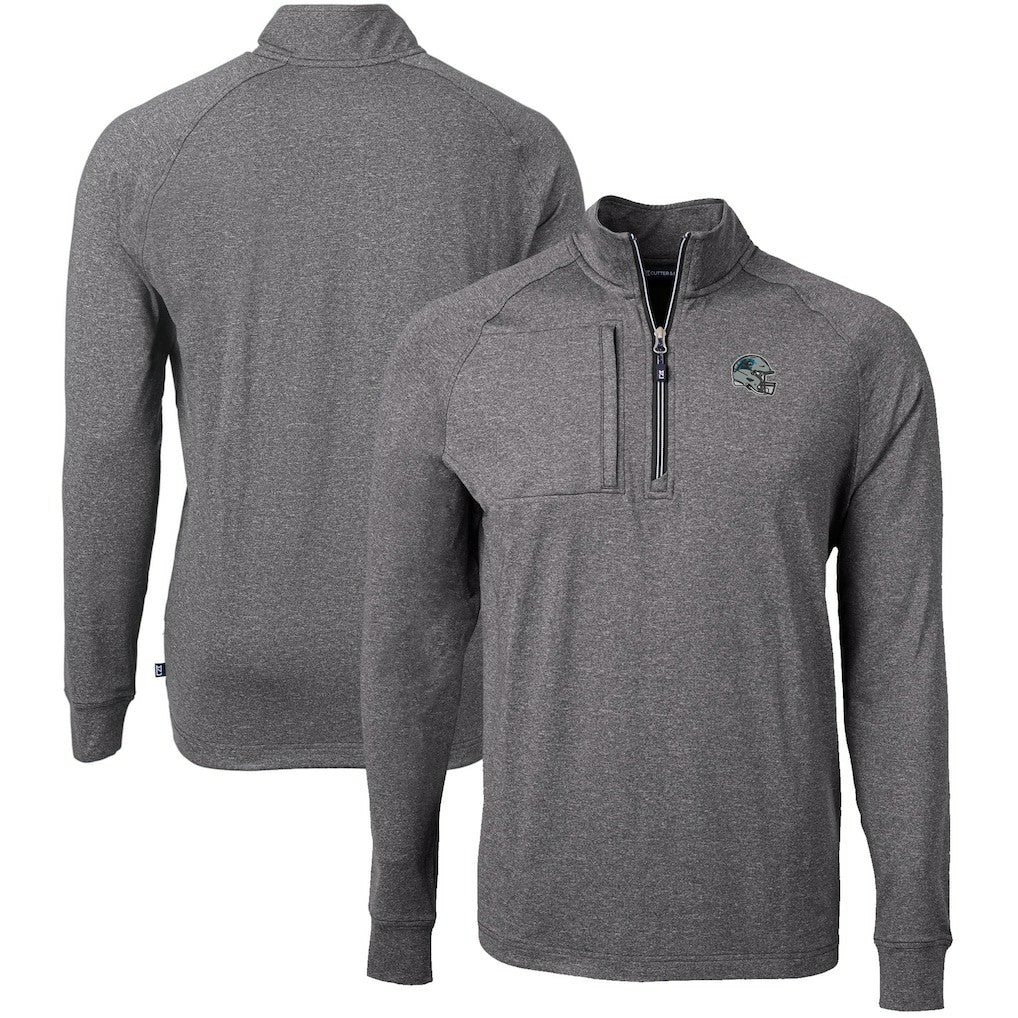 Carolina Panthers Cutter & Buck Big & Tall Adapt Eco Raglan Quarter-Zip Jacket - Heather Black - NFL