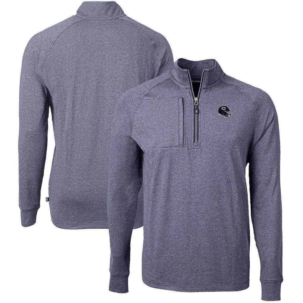 Chicago Bears Cutter & Buck Big & Tall Adapt Eco Raglan Quarter-Zip Jacket - Heather Navy - NFL