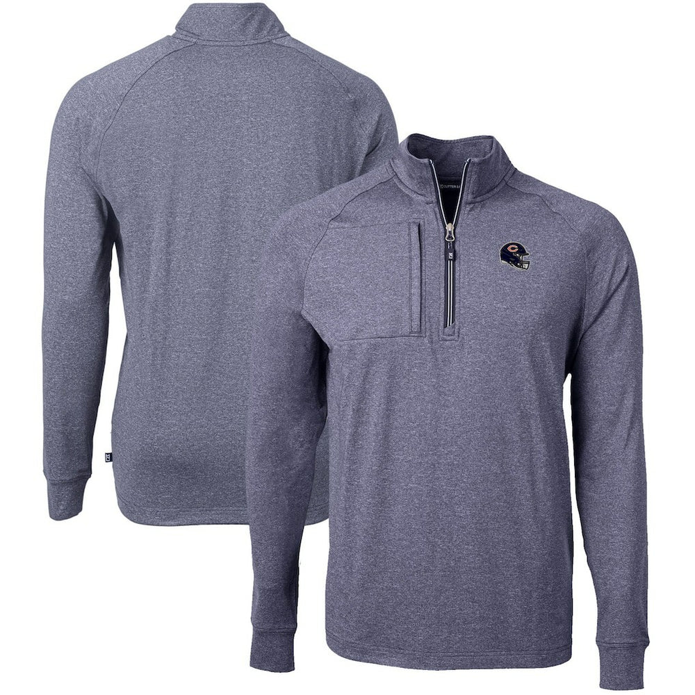 Chicago Bears Cutter & Buck Big & Tall Adapt Eco Raglan Quarter-Zip Jacket - Heather Navy - NFL