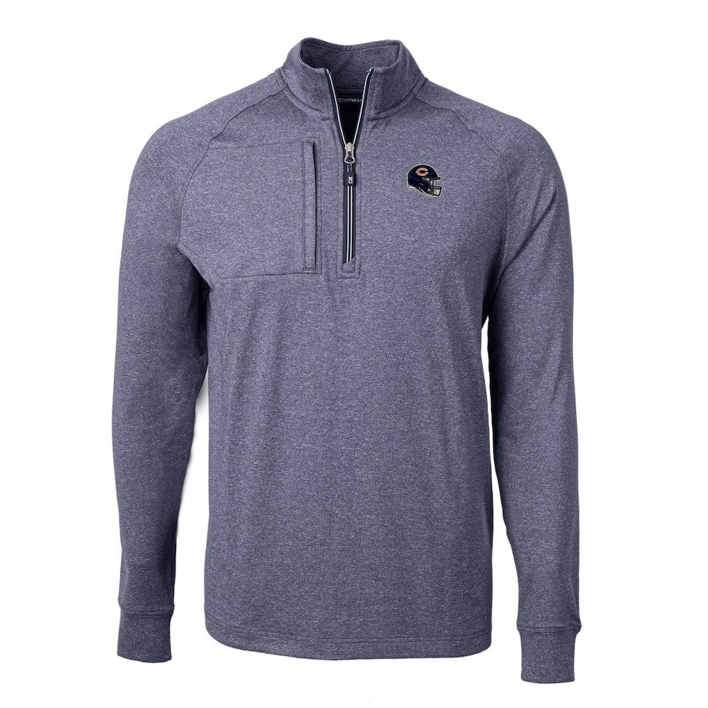 Chicago Bears Cutter & Buck Big & Tall Adapt Eco Raglan Quarter-Zip Jacket - Heather Navy - NFL