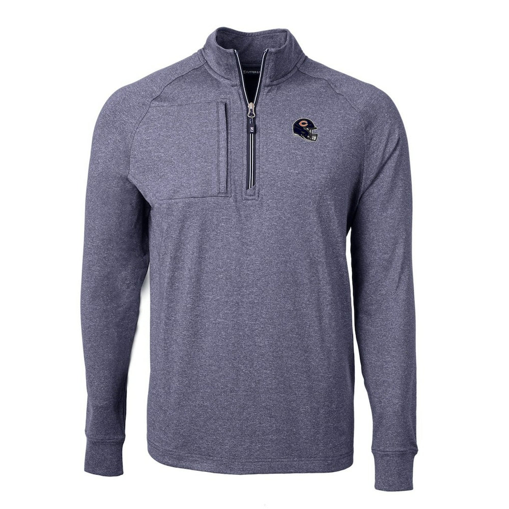 Chicago Bears Cutter & Buck Big & Tall Adapt Eco Raglan Quarter-Zip Jacket - Heather Navy - NFL