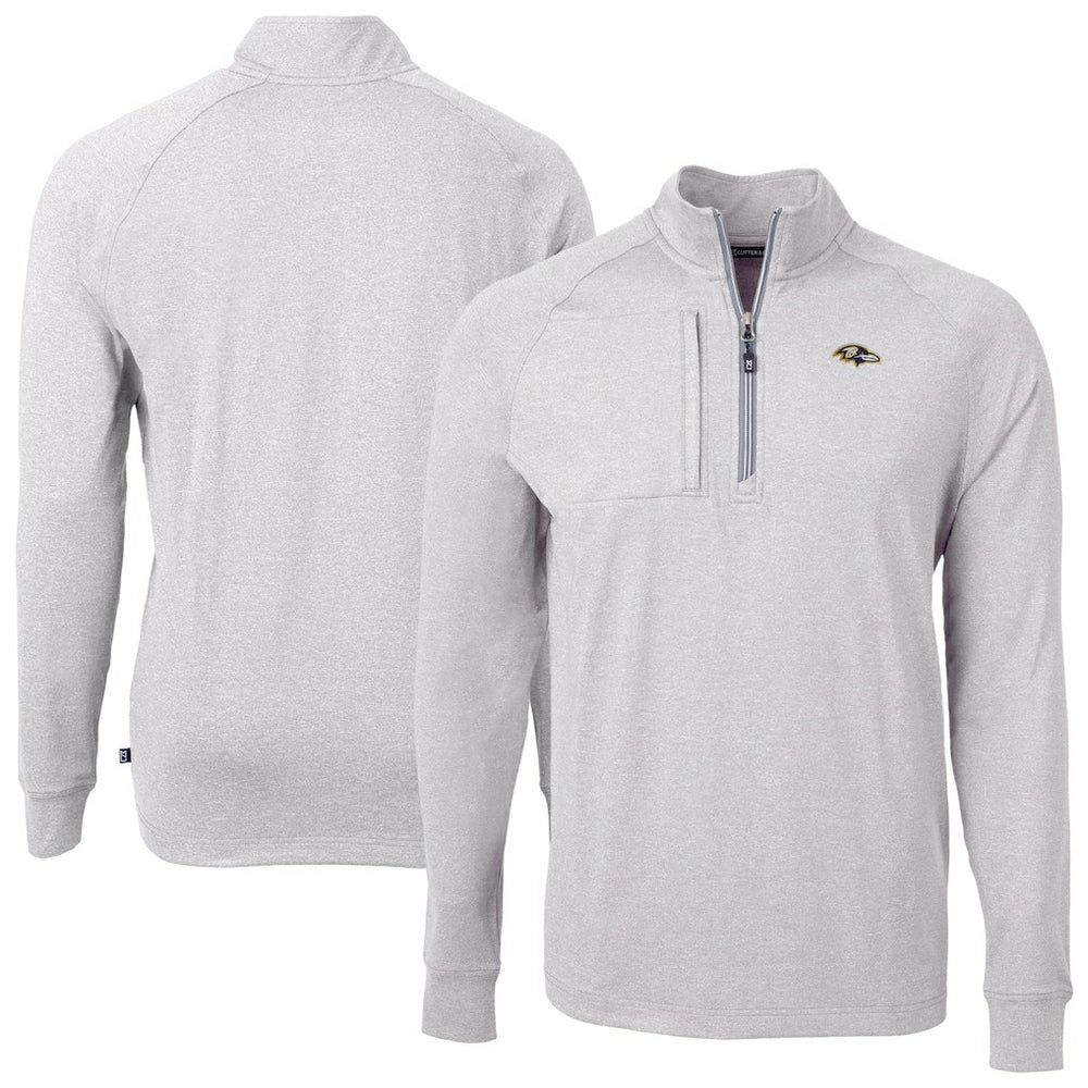 Baltimore Ravens Cutter & Buck Big & Tall Adapt Eco Raglan Quarter-Zip Jacket - Heather Gray - NFL
