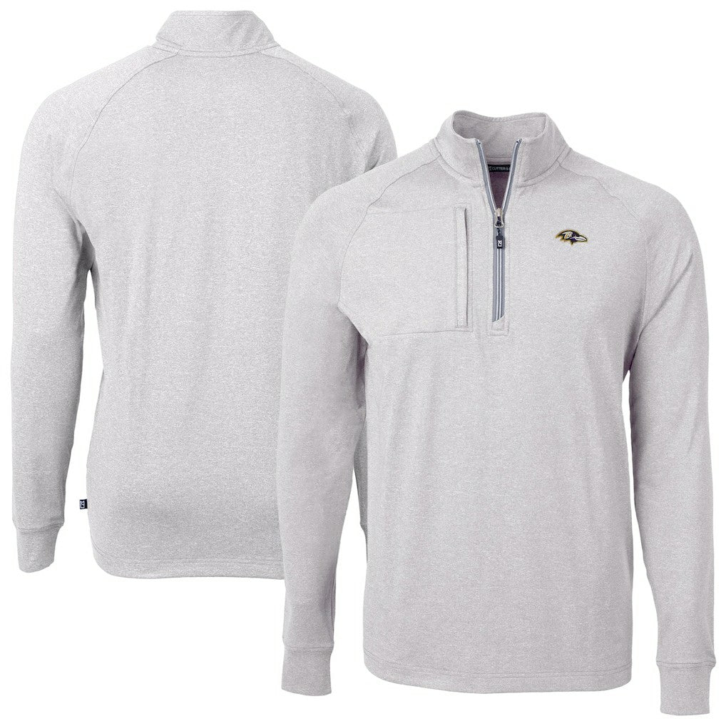 Baltimore Ravens Cutter & Buck Big & Tall Adapt Eco Raglan Quarter-Zip Jacket - Heather Gray - NFL
