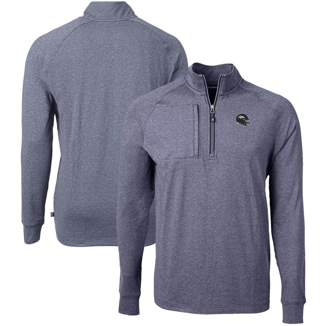 Denver Broncos Cutter & Buck Big & Tall Adapt Eco Raglan Quarter-Zip Jacket - Heather Navy - NFL