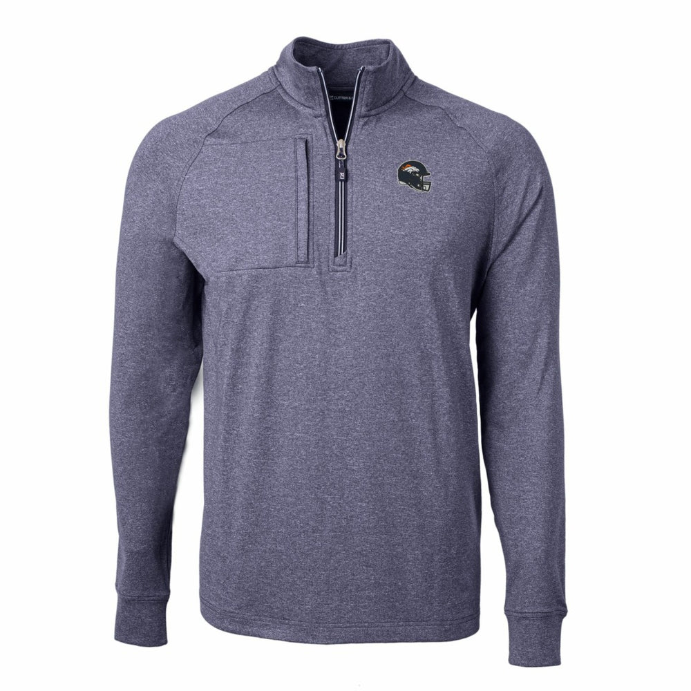 Denver Broncos Cutter & Buck Big & Tall Adapt Eco Raglan Quarter-Zip Jacket - Heather Navy - NFL