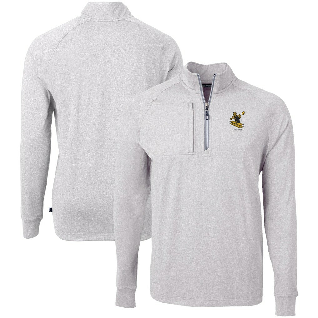 Pittsburgh Steelers Cutter & Buck Big & Tall Adapt Eco Raglan Quarter-Zip Jacket - Heather Gray - NFL