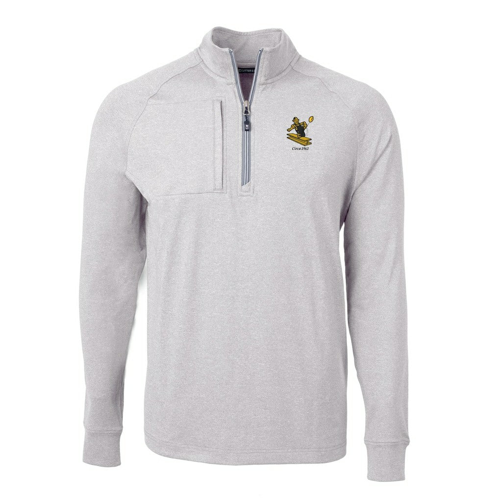 Pittsburgh Steelers Cutter & Buck Big & Tall Adapt Eco Raglan Quarter-Zip Jacket - Heather Gray - NFL