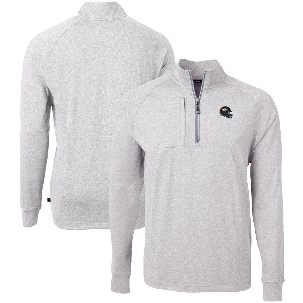 Denver Broncos Cutter & Buck Big & Tall Adapt Eco Raglan Quarter-Zip Jacket - Heather Gray - NFL