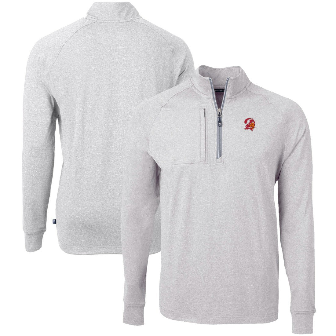 Tampa Bay Buccaneers Cutter & Buck Big & Tall Adapt Eco Raglan Quarter-Zip Jacket - Heather Gray - NFL