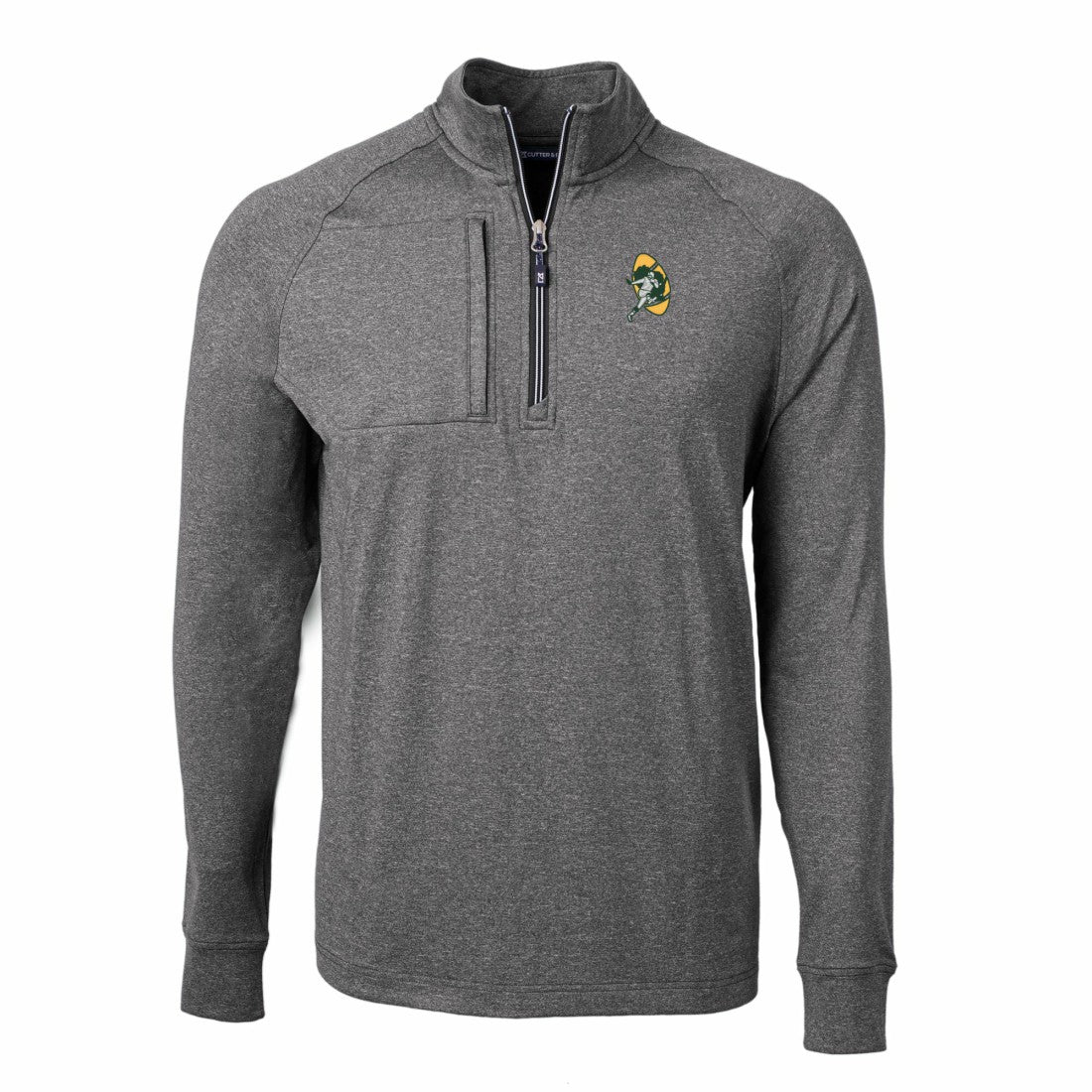 Green Bay Packers Cutter & Buck Big & Tall Adapt Eco Raglan Quarter-Zip Jacket - Heather Black - NFL