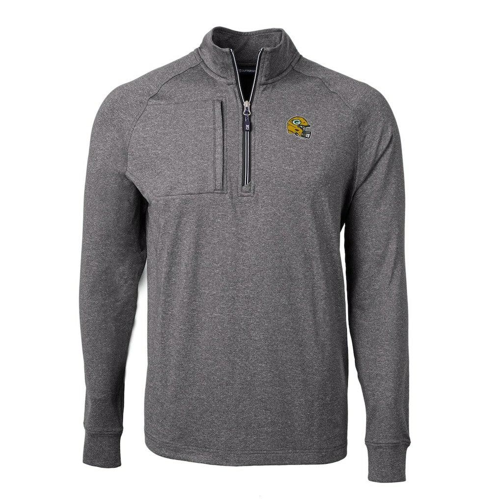 Green Bay Packers Cutter & Buck Big & Tall Adapt Eco Raglan Quarter-Zip Jacket - Heather Black - NFL