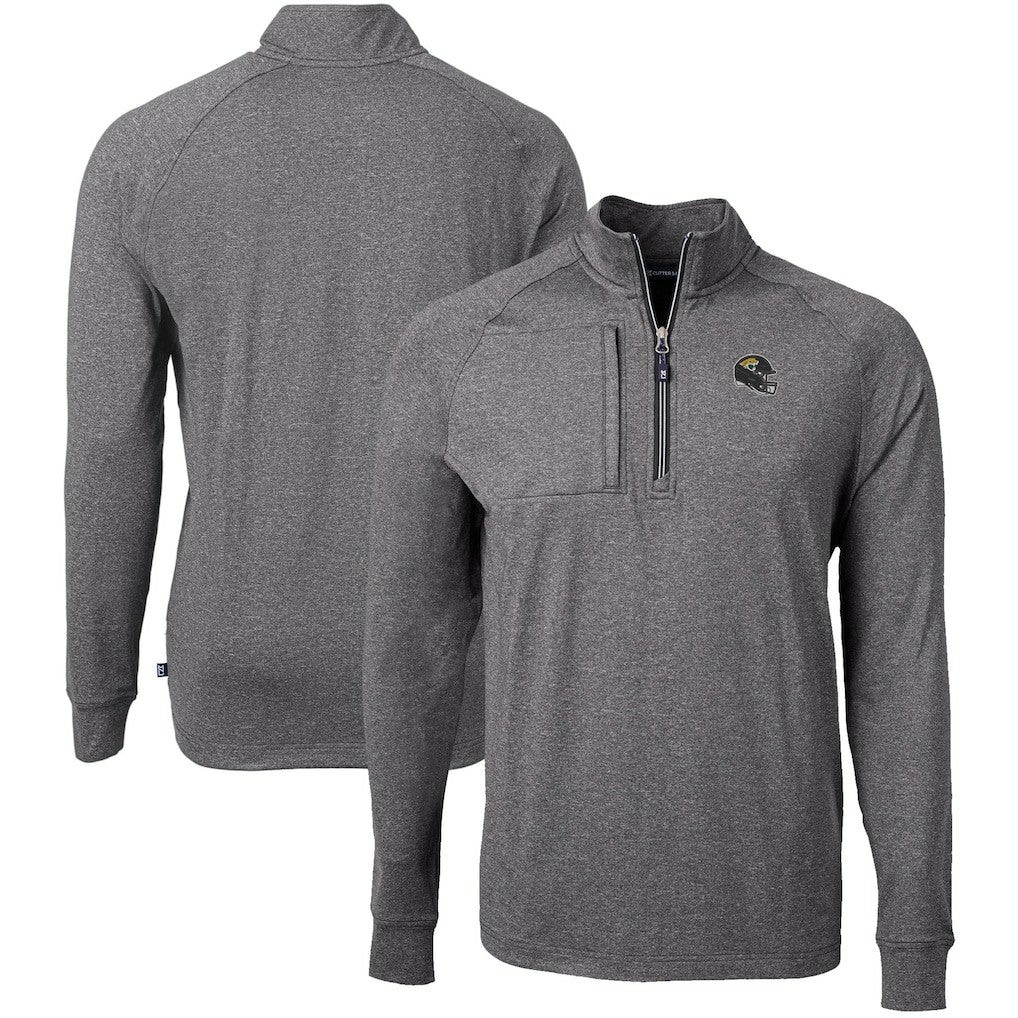 Jacksonville Jaguars Cutter & Buck Big & Tall Adapt Eco Raglan Quarter-Zip Jacket - Heather Black - NFL
