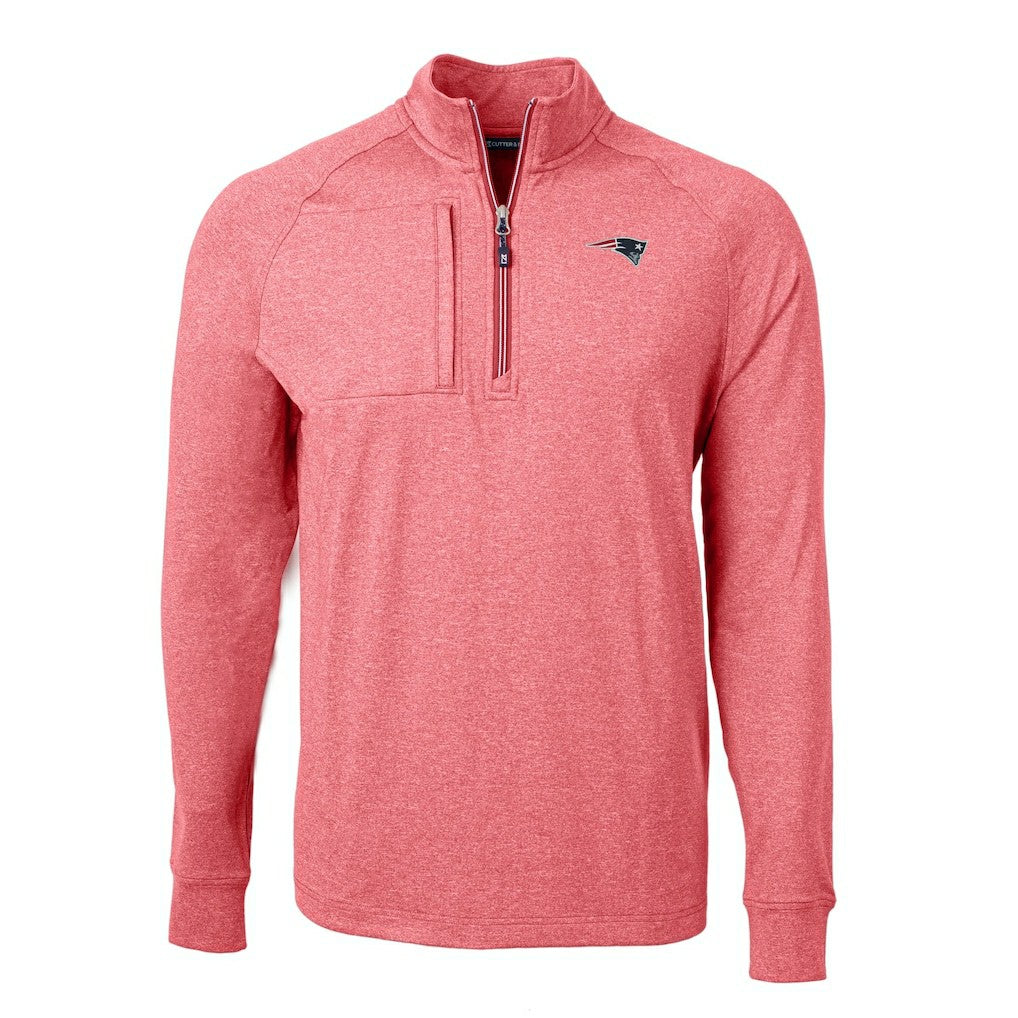 New England Patriots Cutter & Buck Big & Tall Adapt Eco Raglan Quarter-Zip Jacket - Heather Red - NFL