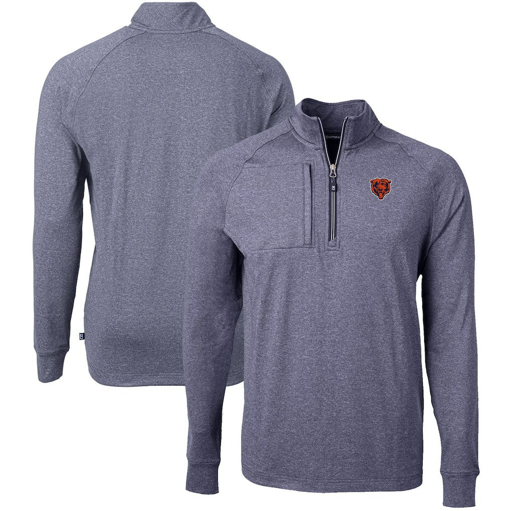 Chicago Bears Cutter & Buck Big & Tall Adapt Eco Raglan Quarter-Zip Jacket - Heather Navy - NFL