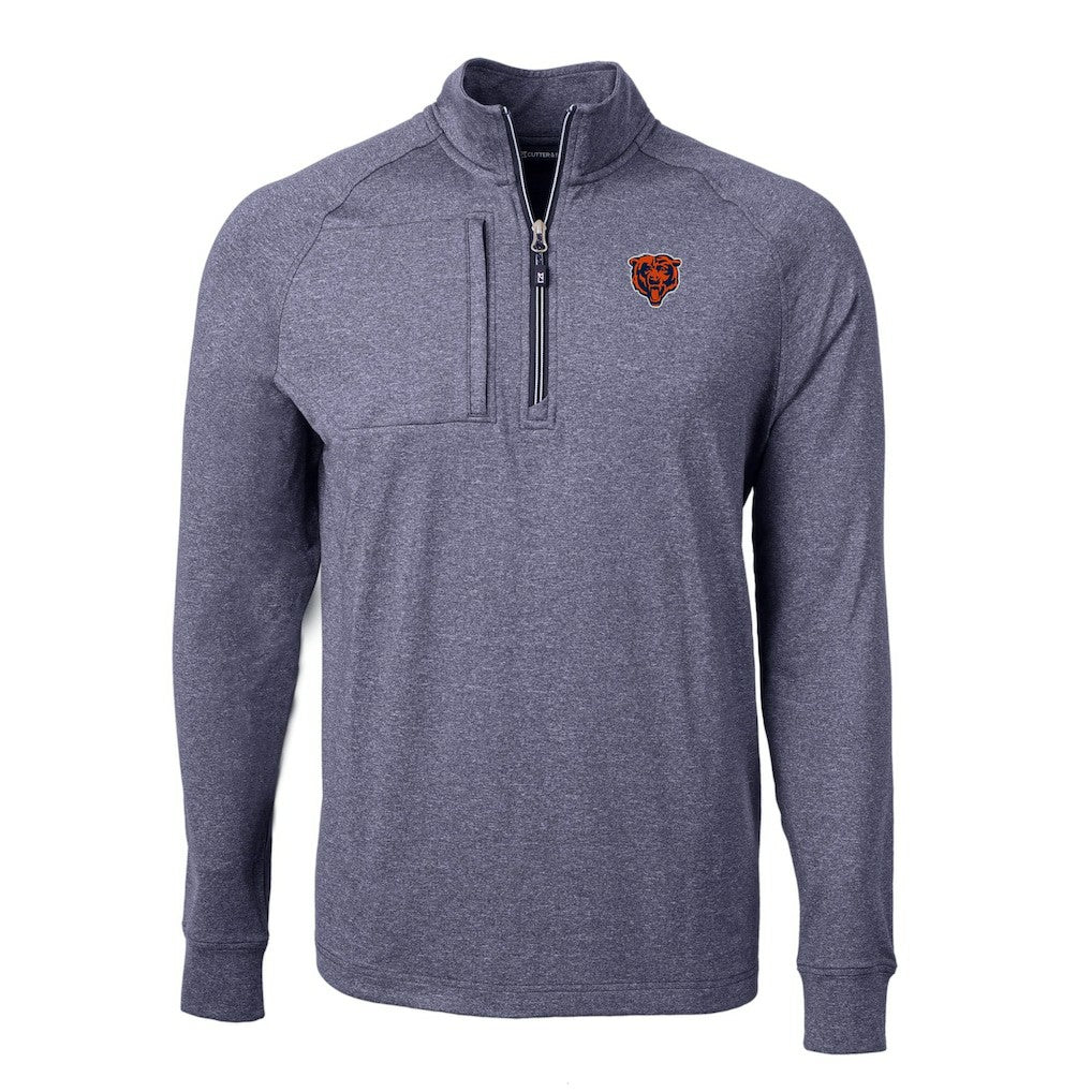 Chicago Bears Cutter & Buck Big & Tall Adapt Eco Raglan Quarter-Zip Jacket - Heather Navy - NFL