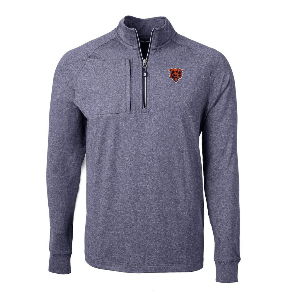 Chicago Bears Cutter & Buck Big & Tall Adapt Eco Raglan Quarter-Zip Jacket - Heather Navy - NFL
