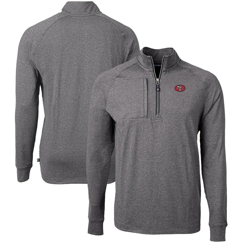 San Francisco 49ers Cutter & Buck Big & Tall Adapt Eco Raglan Quarter-Zip Jacket - Heather Black - NFL