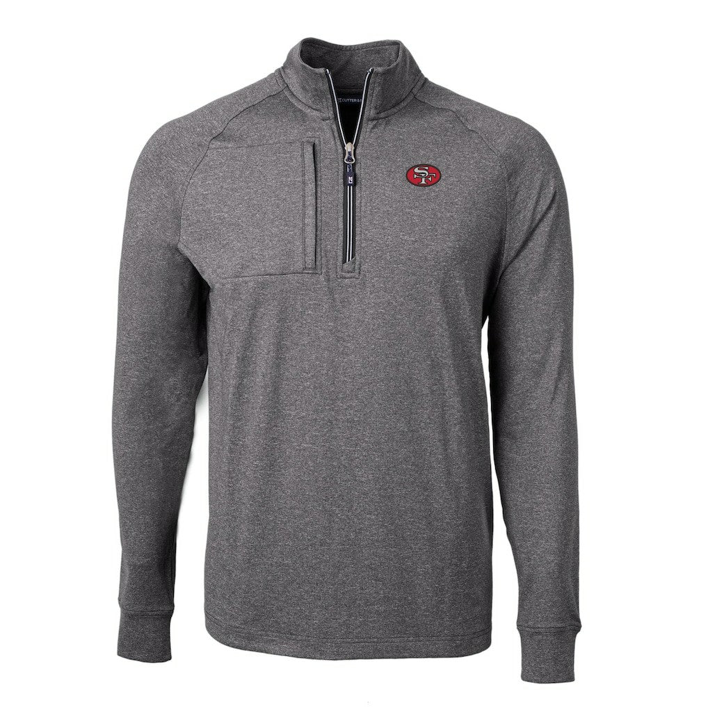 San Francisco 49ers Cutter & Buck Big & Tall Adapt Eco Raglan Quarter-Zip Jacket - Heather Black - NFL