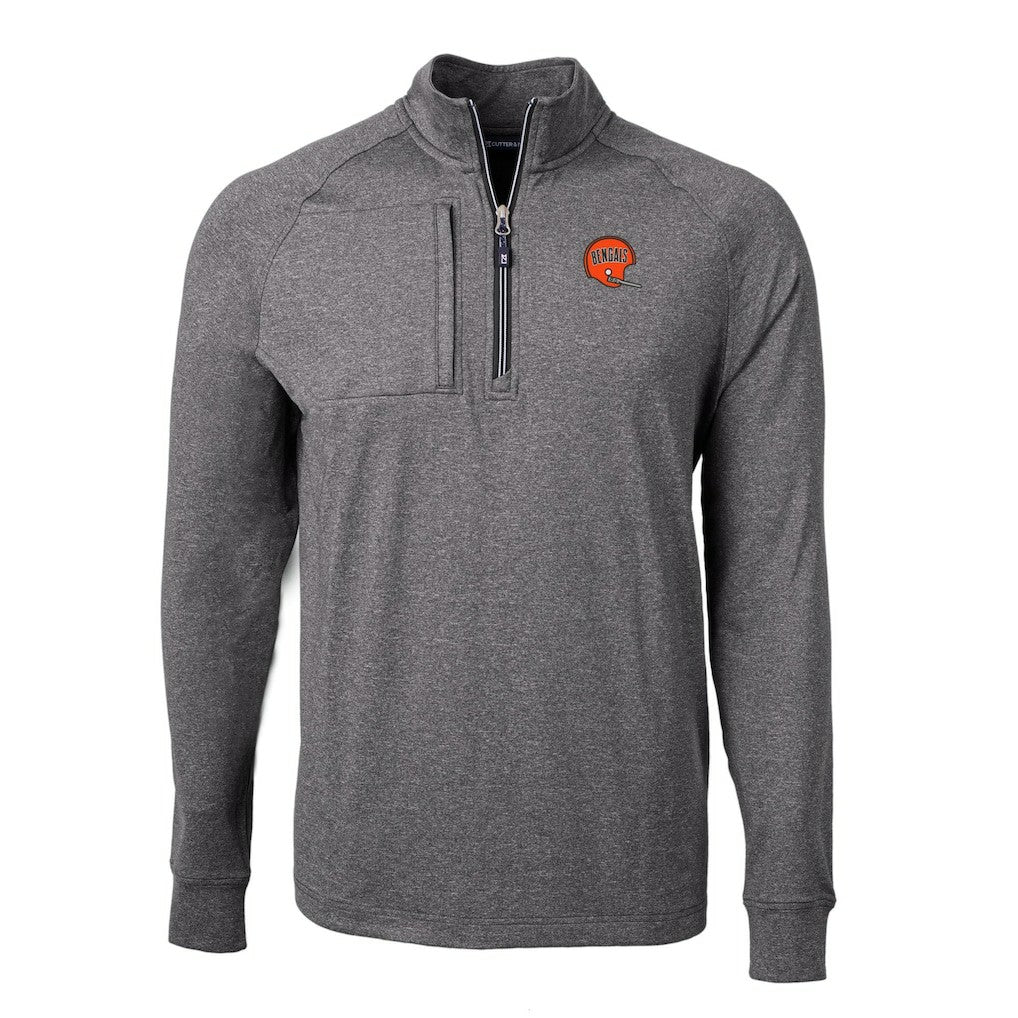Cincinnati Bengals Cutter & Buck Big & Tall Adapt Eco Raglan Quarter-Zip Jacket - Heather Black - NFL
