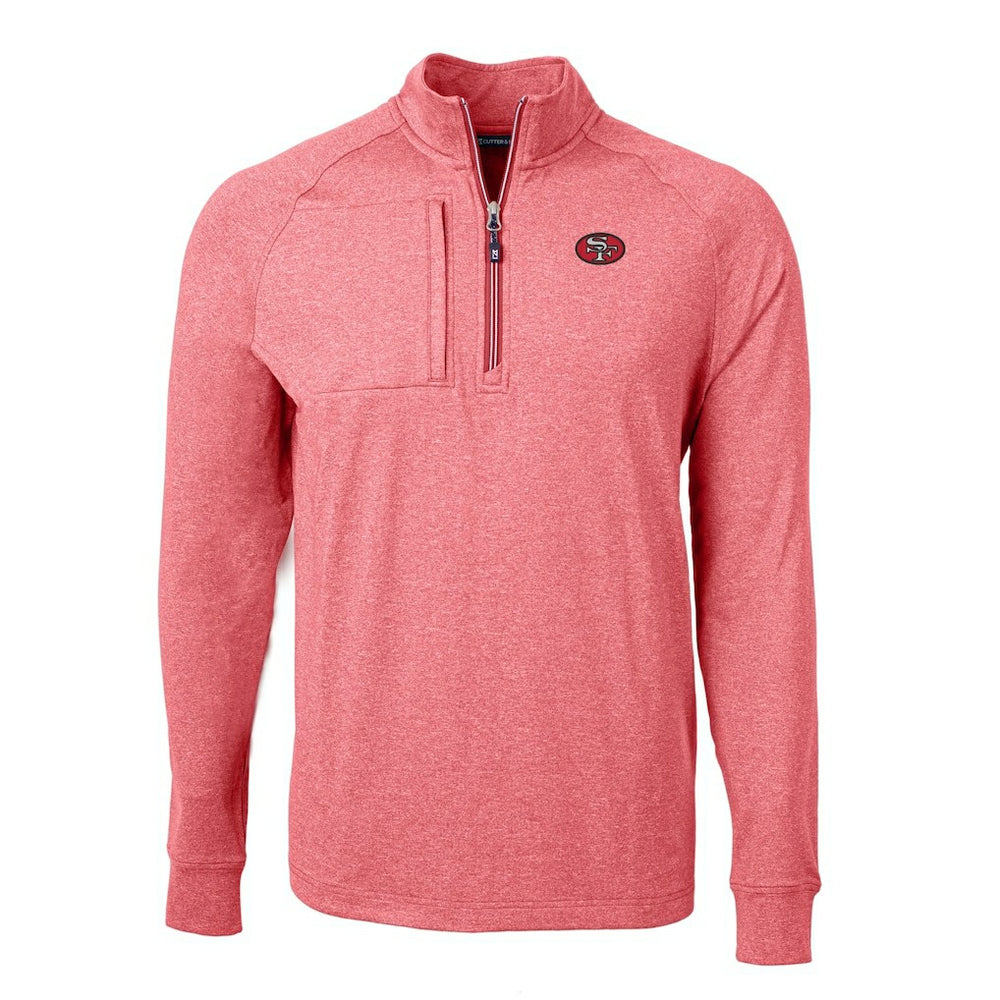 San Francisco 49ers Cutter & Buck Big & Tall Adapt Eco Raglan Quarter-Zip Jacket - Heather Scarlet - NFL