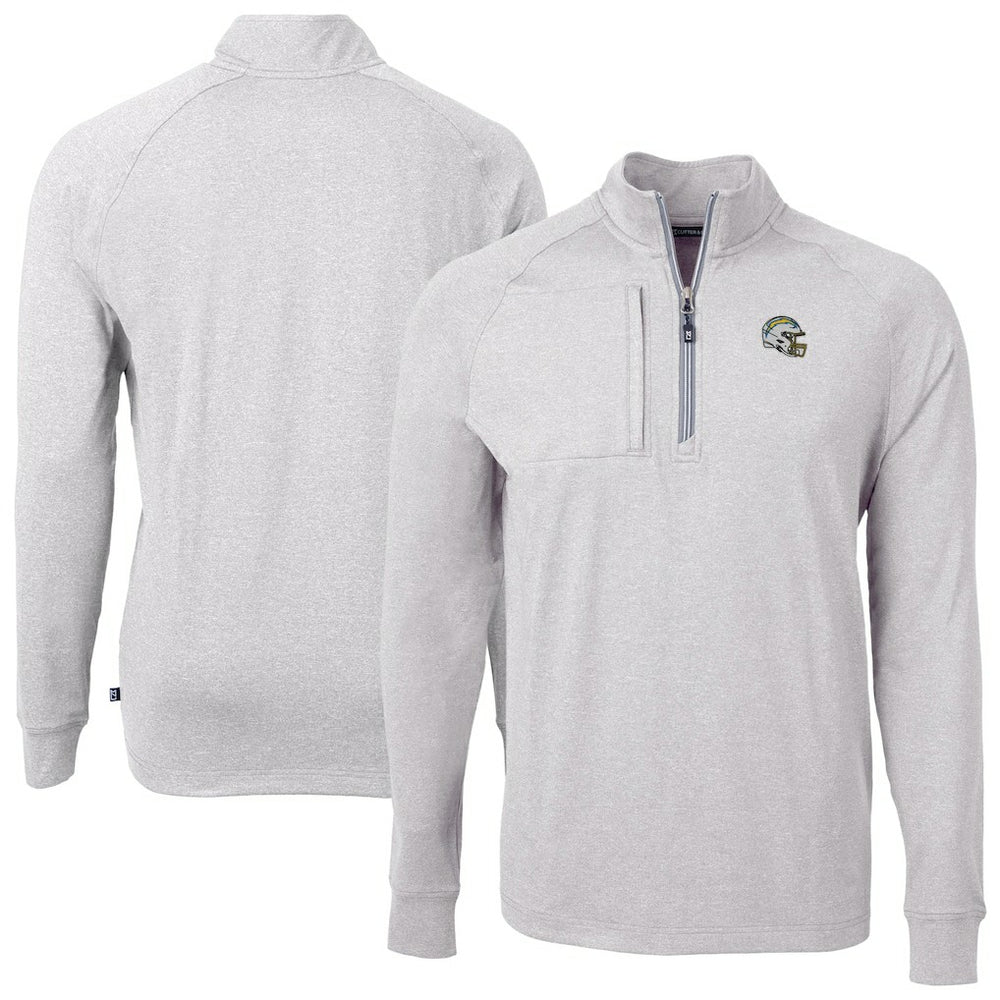 Los Angeles Chargers Cutter & Buck Big & Tall Adapt Eco Raglan Quarter-Zip Jacket - Heather Gray - NFL