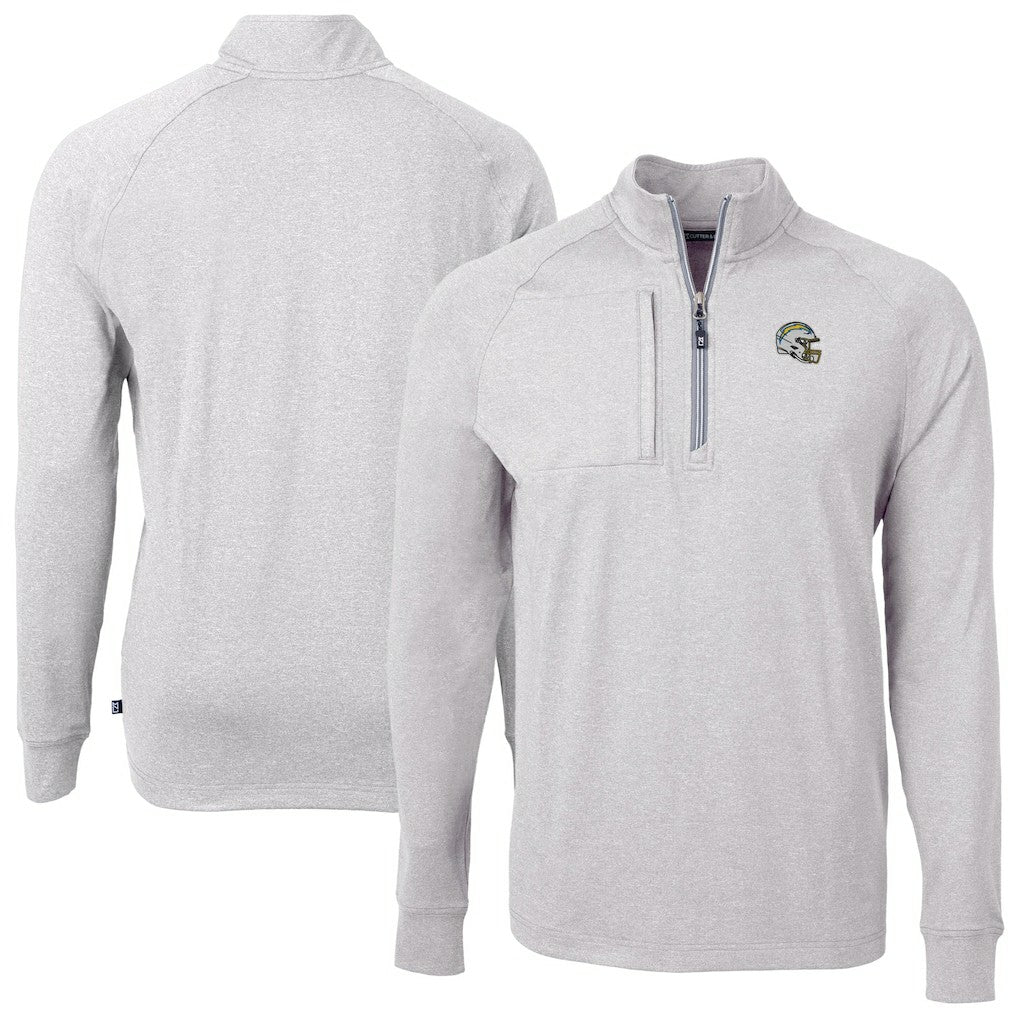 Los Angeles Chargers Cutter & Buck Big & Tall Adapt Eco Raglan Quarter-Zip Jacket - Heather Gray - NFL