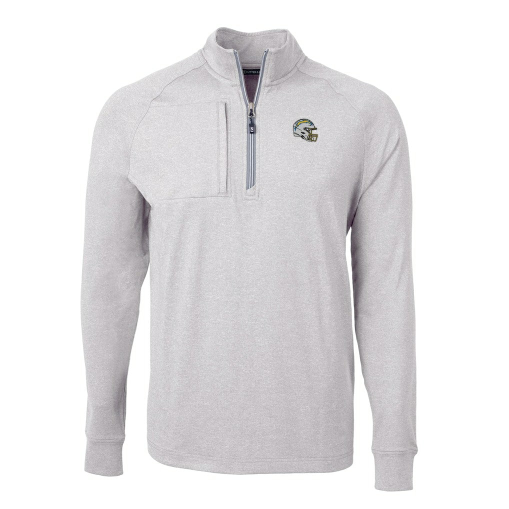 Los Angeles Chargers Cutter & Buck Big & Tall Adapt Eco Raglan Quarter-Zip Jacket - Heather Gray - NFL
