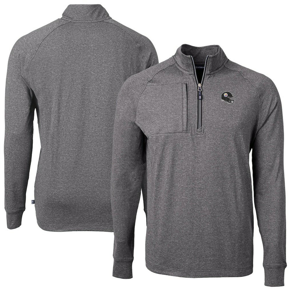 Pittsburgh Steelers Cutter & Buck Big & Tall Adapt Eco Raglan Quarter-Zip Jacket - Heather Black - NFL