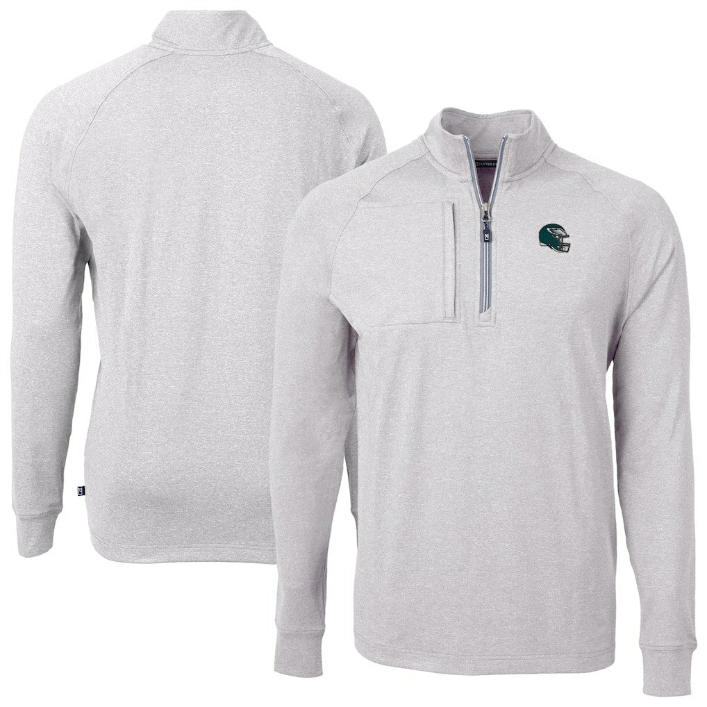 Philadelphia Eagles Cutter & Buck Big & Tall Adapt Eco Raglan Quarter-Zip Jacket - Heather Gray - NFL