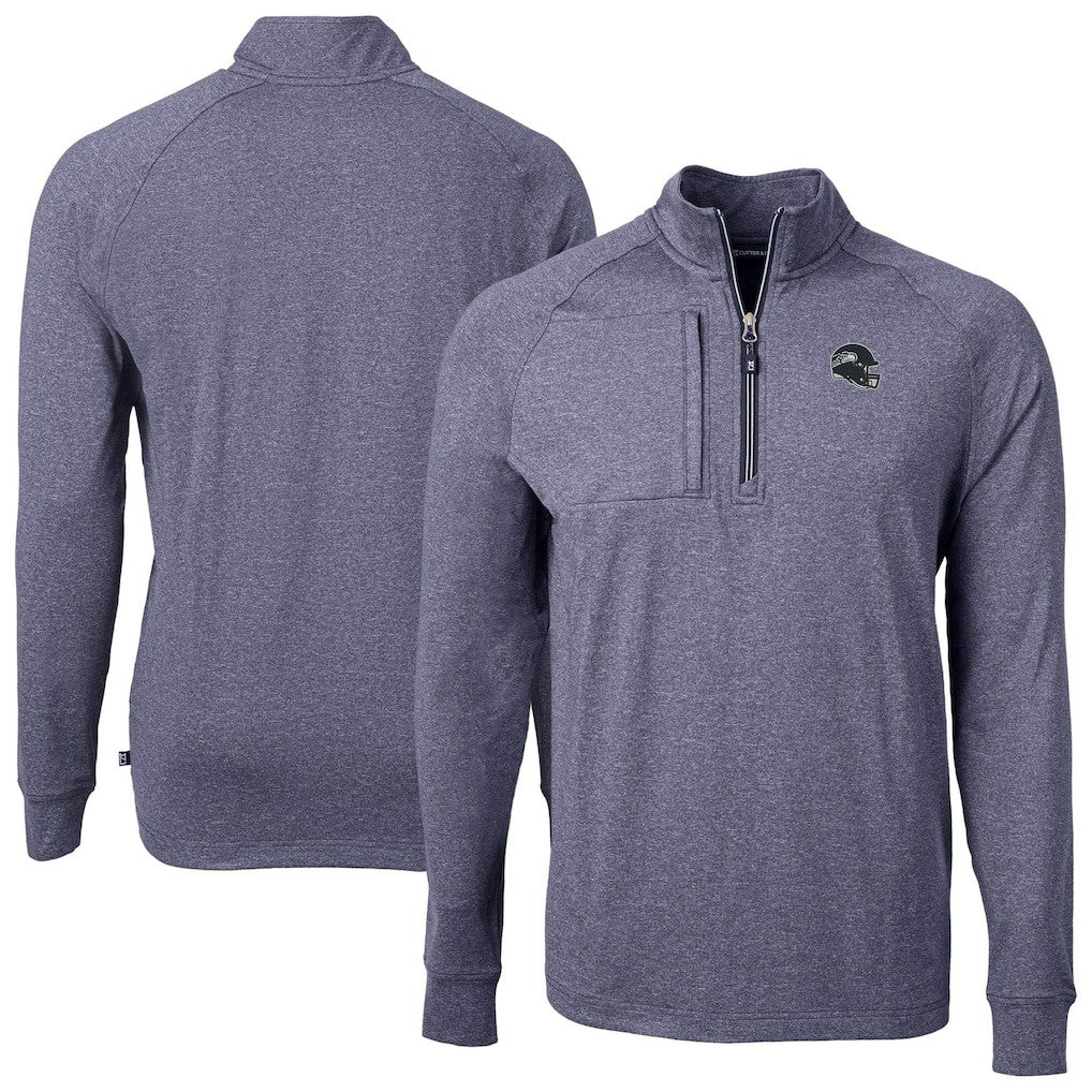 Seattle Seahawks Cutter & Buck Big & Tall Adapt Eco Raglan Quarter-Zip Jacket - Heather Navy - NFL