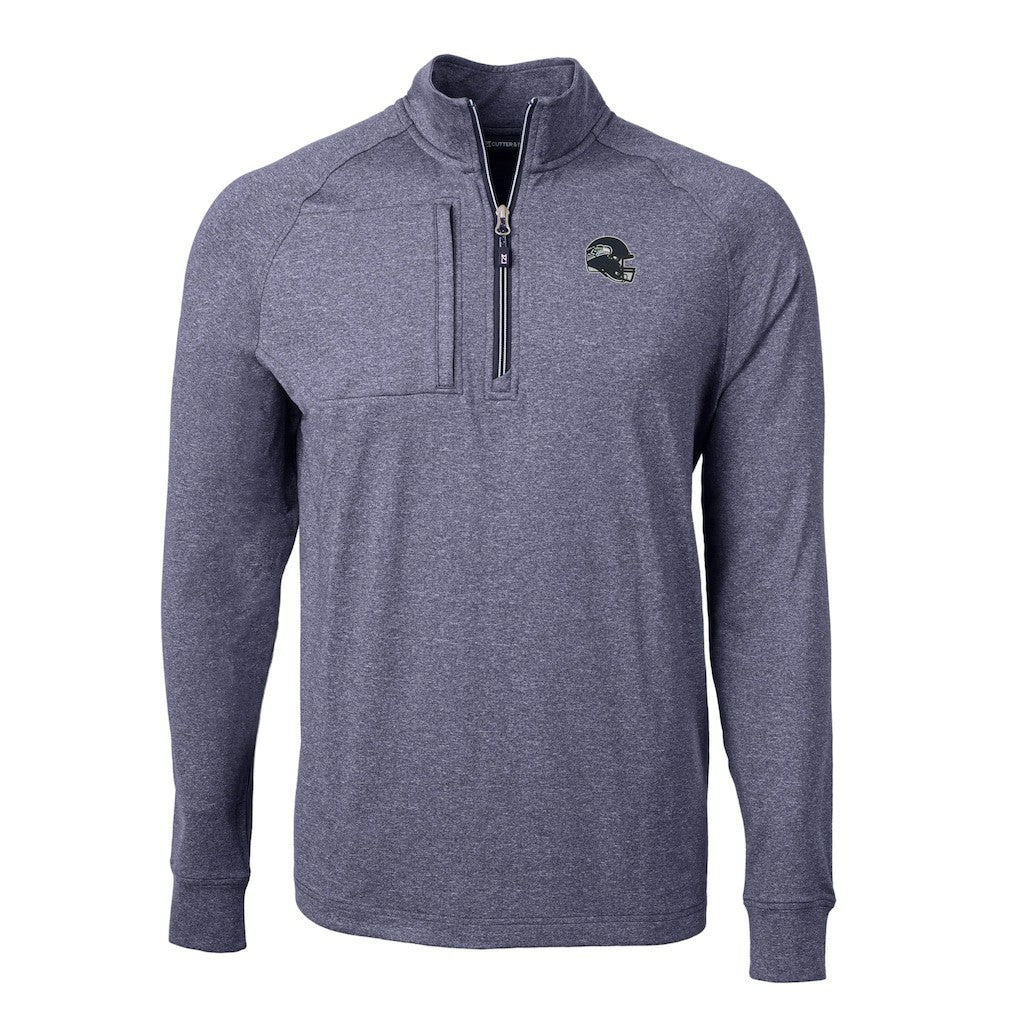 Seattle Seahawks Cutter & Buck Big & Tall Adapt Eco Raglan Quarter-Zip Jacket - Heather Navy - NFL