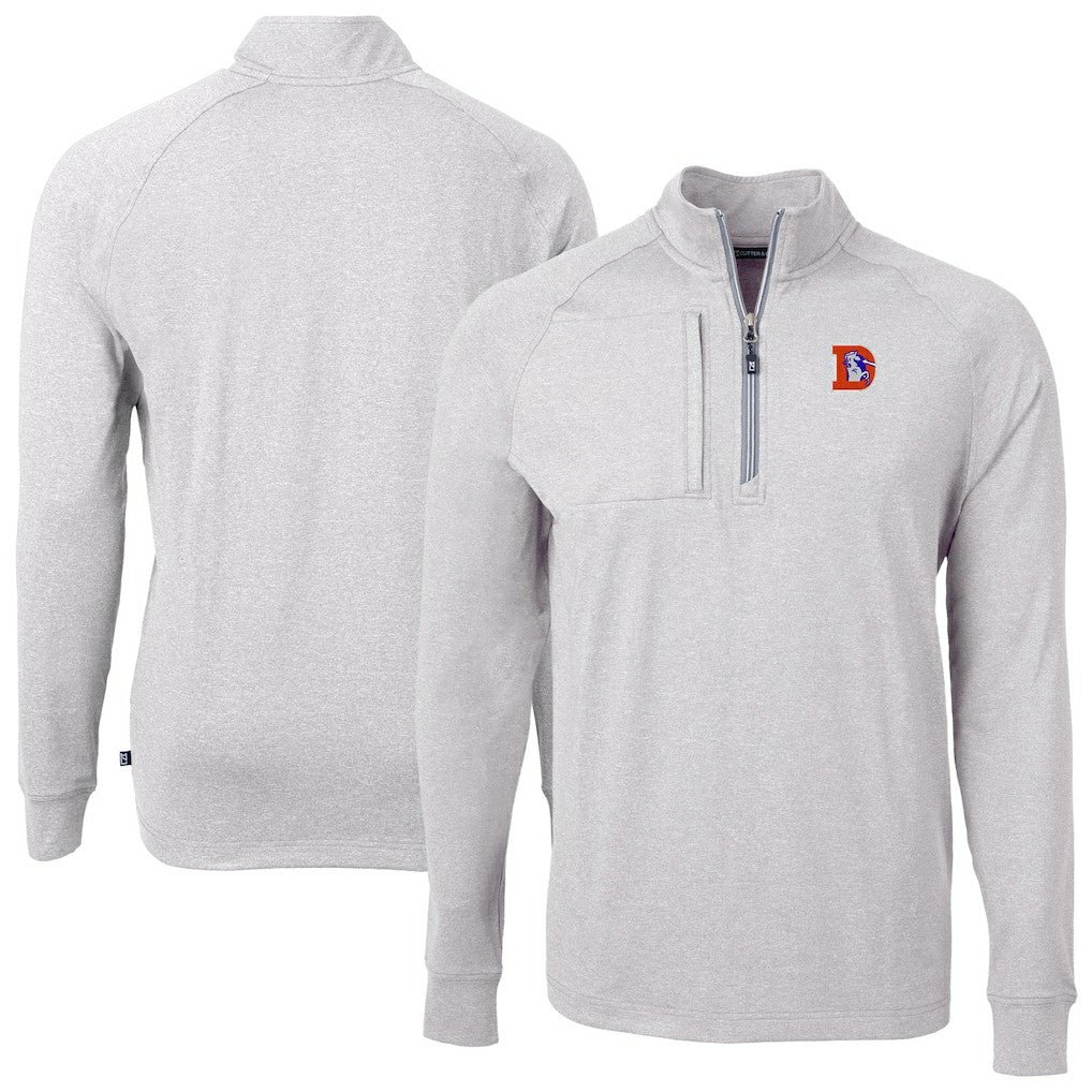 Denver Broncos Cutter & Buck Big & Tall Adapt Eco Raglan Quarter-Zip Jacket - Heather Gray - NFL