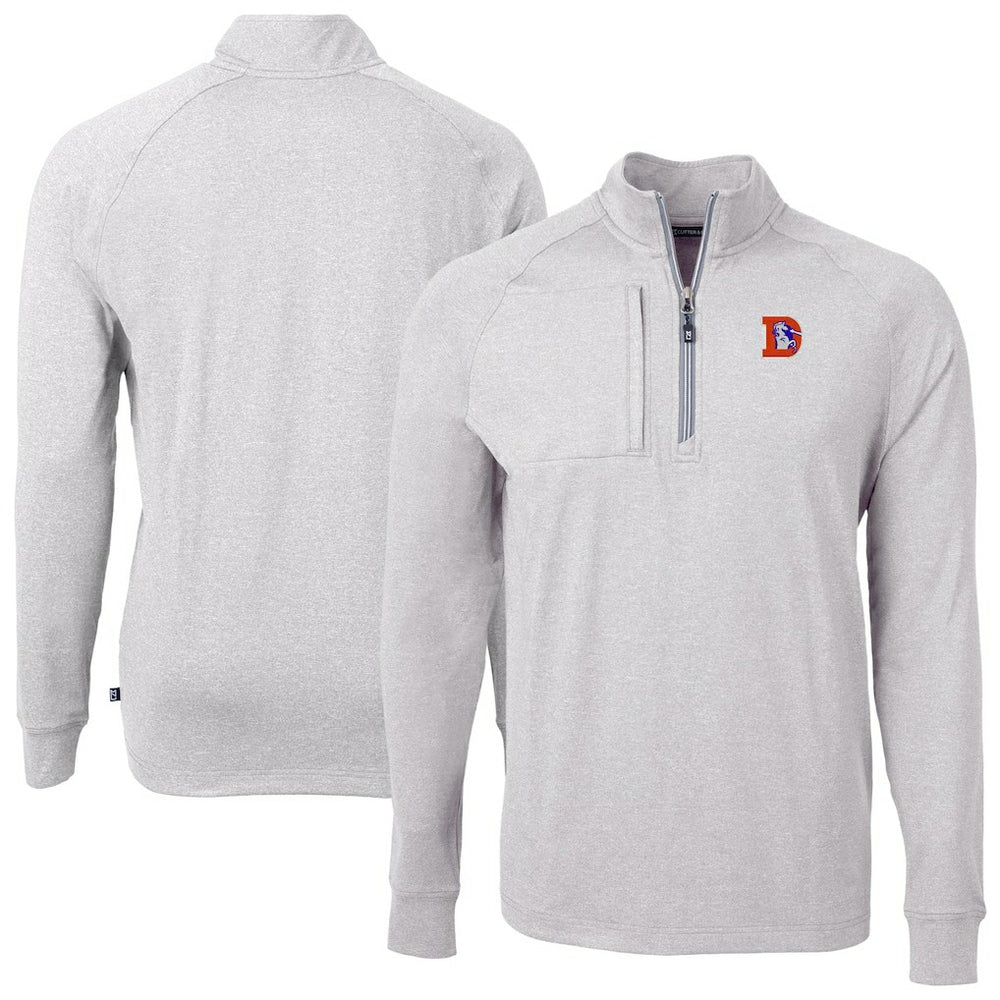 Denver Broncos Cutter & Buck Big & Tall Adapt Eco Raglan Quarter-Zip Jacket - Heather Gray - NFL