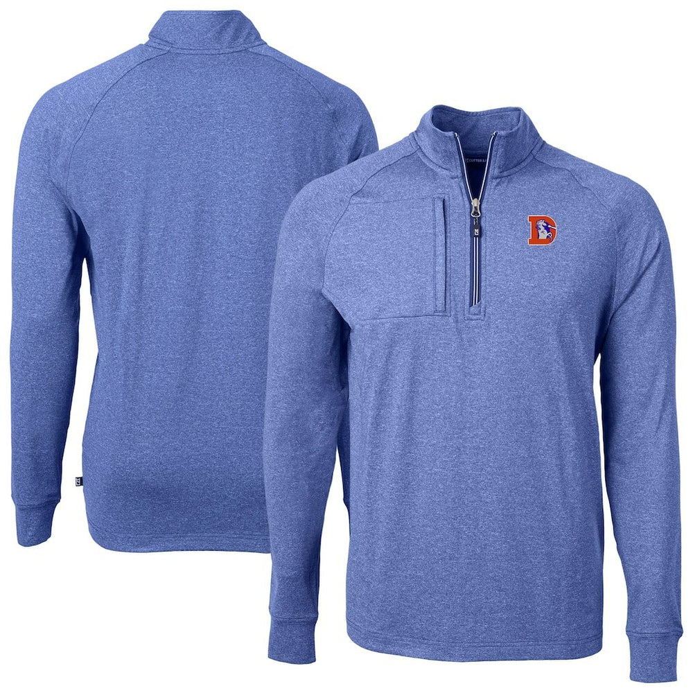 Denver Broncos Cutter & Buck Big & Tall Adapt Eco Raglan Quarter-Zip Jacket - Heather Royal - NFL