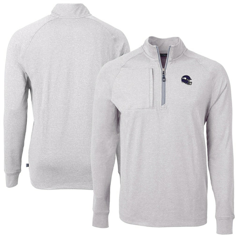 Minnesota Vikings Cutter & Buck Big & Tall Adapt Eco Raglan Quarter-Zip Jacket - Heather Gray - NFL