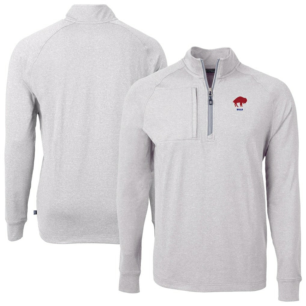 Buffalo Bills Cutter & Buck Big & Tall Adapt Eco Raglan Quarter-Zip Jacket - Heather Gray - NFL