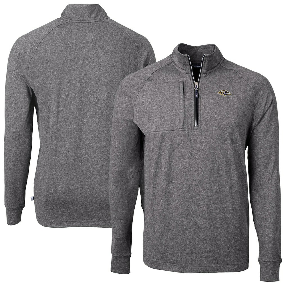 Baltimore Ravens Cutter & Buck Big & Tall Adapt Eco Raglan Quarter-Zip Jacket - Heather Black - NFL