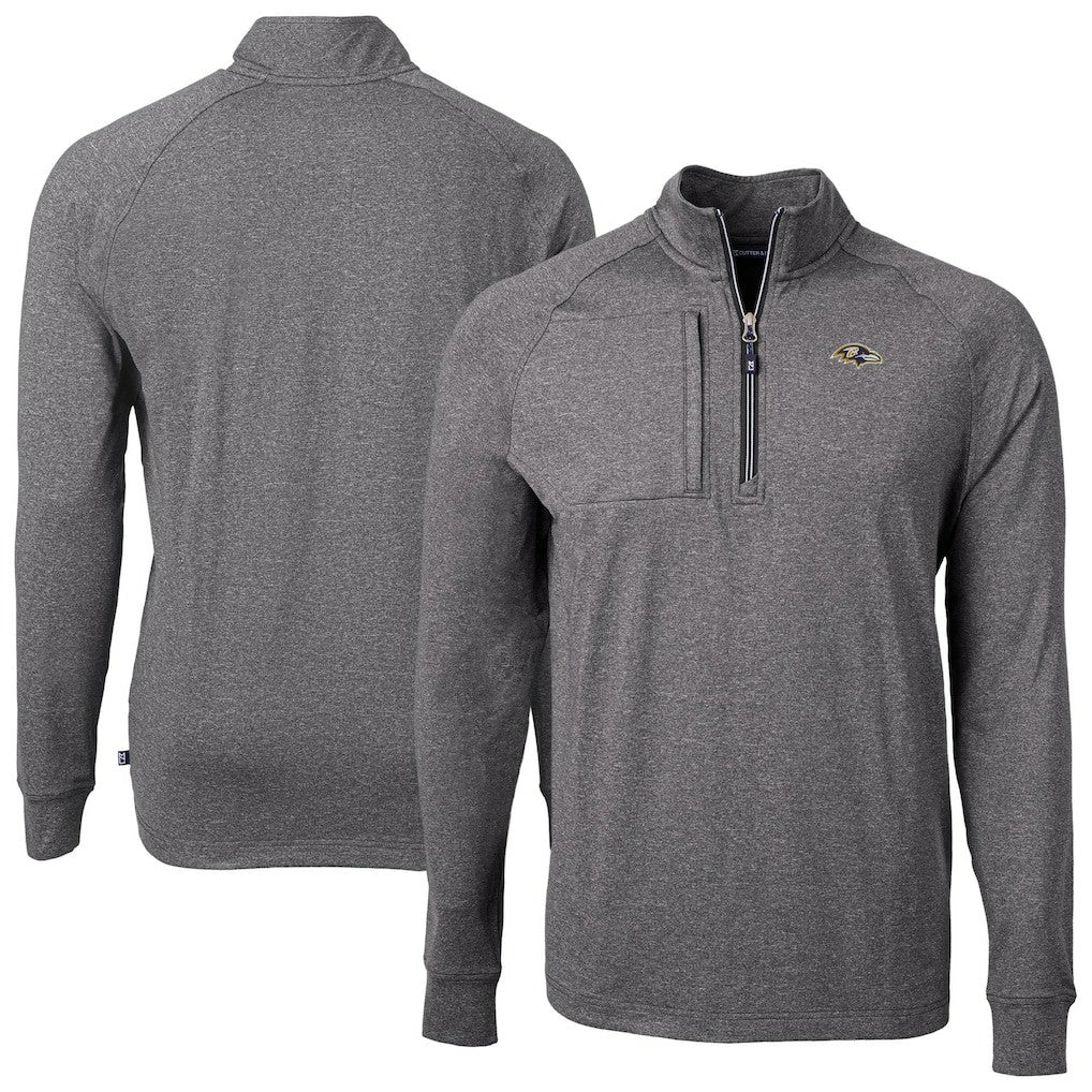 Baltimore Ravens Cutter & Buck Big & Tall Adapt Eco Raglan Quarter-Zip Jacket - Heather Black - NFL