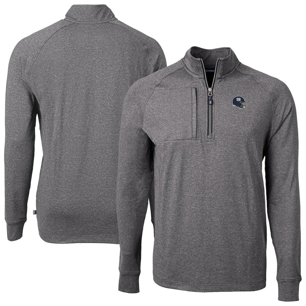 New York Giants Cutter & Buck Big & Tall Adapt Eco Raglan Quarter-Zip Jacket - Heather Black - NFL