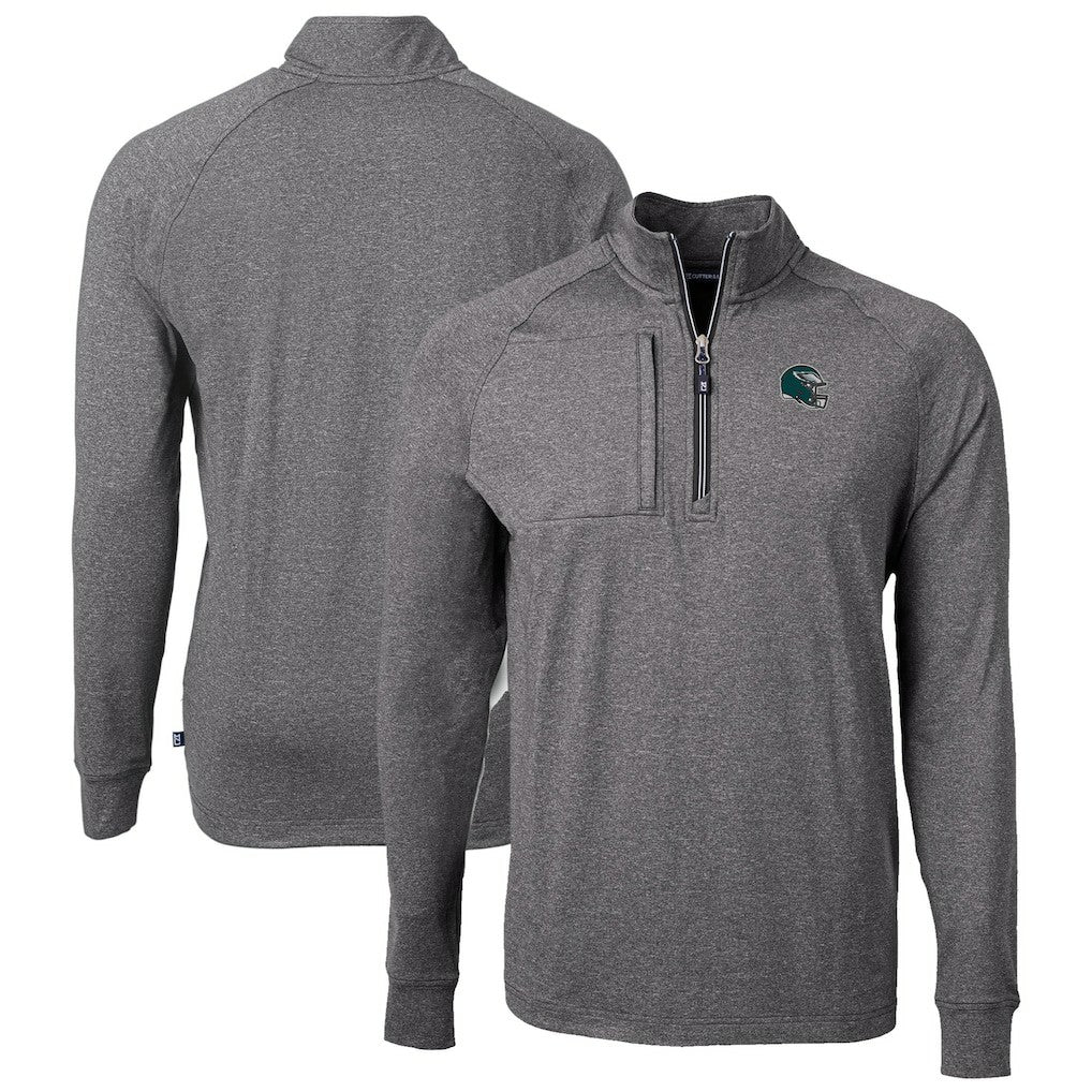 Philadelphia Eagles Cutter & Buck Big & Tall Adapt Eco Raglan Quarter-Zip Jacket - Heather Black - NFL