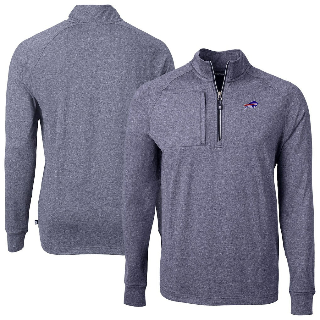 Buffalo Bills Cutter & Buck Big & Tall Adapt Eco Raglan Quarter-Zip Jacket - Heather Navy - NFL