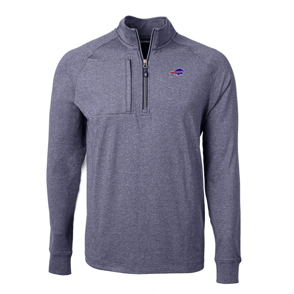Buffalo Bills Cutter & Buck Big & Tall Adapt Eco Raglan Quarter-Zip Jacket - Heather Navy - NFL